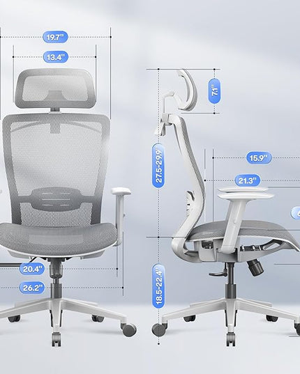 FLEXISPOT OC3 Air Ergonomic Office Chair High Back Computer Chair with Adjustable Lumbar Support/Armrest/, Breathable Mesh Seat Cushion Backrest, Chairs for Home Office Gaming Working, Light Gray