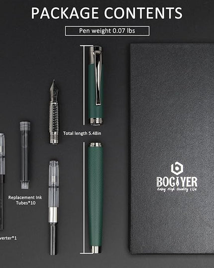 BOCIYER Luxury Fountain Pen Set,Ink Pen for Smooth Writing,Medium Nib,Includes 10 Ink Cartridges&Ink Converter,Best Pen Gift Case for Men & Women,fancy,Journaling,Executive Office pen-Black
