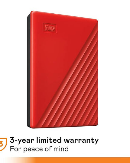 WD 2TB My Passport, Portable External Hard Drive, Red, backup software with defense against ransomware, and password protection, USB 3.1/USB 3.0 compatible - WDBYVG0020BRD-WESN