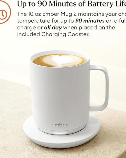 Ember Temperature Control Smart Mug 2, 10 Oz, App-Controlled Heated Coffee Mug with 80 Min Battery Life and Improved Design, White