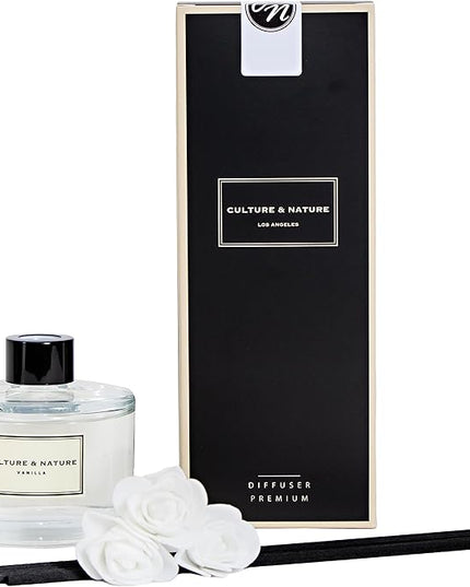 CULTURE & NATURE Reed Diffuser Set 6.7oz (200ml) Vanilla Scented Diffuser with Sticks Home Fragrance Reed Diffuser for Bathroom Shelf Decor