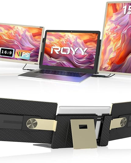 ROYY Laptop Screen Extender Triple Monitor - 15.6" Detachable Portable Computer Monitor, FHD 1080P IPS 235 Degrees Rotation Extra Screen Compatible with Mac Wins Dex Chrome Fits 13-17" Laptop