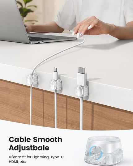 12Pack Cord Organizer [1s Lock] Spring Cable Holder Clips - Lamicall Desk Cord Management Clips, [Smooth Adjustable] Phone Charger Cable, Adhesive Wire Keeper for Nightstand Wall Car Office