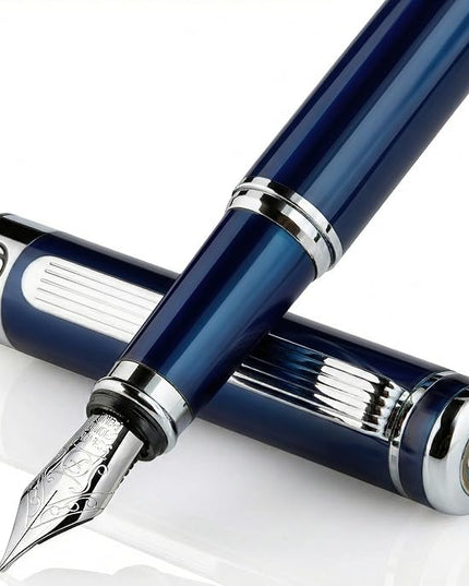 Scriveiner Midnight Blue Fountain Pen - Stunning Luxury Pen with Chrome Appointments, Schmidt Nib (Fine), Best Pen Gift Set for Men & Women, Professional, Executive, Office, Nice Pens