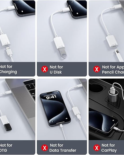USB C to Lightning Headphone Audio Adapter, USB C Male to Lightning Female Earbuds Audio Adapter Compatible with iPhone 17/16/16e/15 Plus/Pro/Max, iPad Pro, iPad Air 6/5, MacBook (No Charge)[100 Pcs]