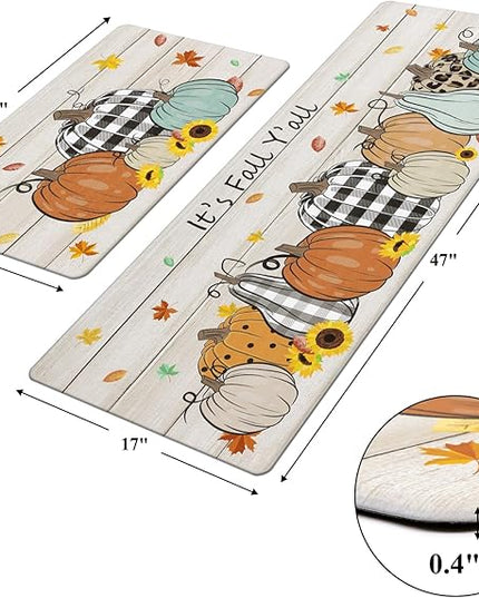 Pauwer Fall Kitchen Rugs Set of 2, Pumpkin Truck Anti Fatigue Kitchen Floor Mat, Non Slip Farmhouse Cushioned Kitchen Mats for Floor, Kitchen Runner Rug Floor Carpet Fall Harvest Thanksgiving Decor