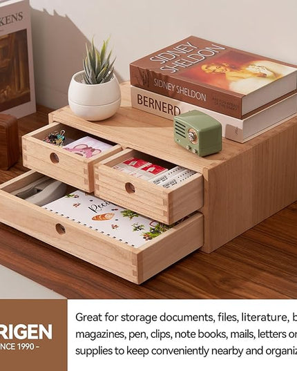 Kirigen Natural Wooden Desktop Organizer - Office Supplies Filing Tidy Storage Shelf - Storage Cabinet/Jewelry Organizer with 3 Drawers (NA, 2-Layer &3 Drawers)