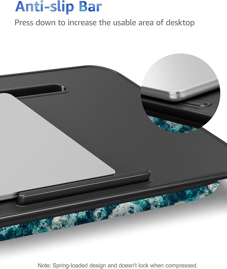 Lap Desk – L.DOCTOR Cushioned Lap Desks, Portable Laptop Desk for Bed, Couch & Floor, Washable Cushion, Built-in Phone & Tablet Slot, Fits 17.3" Laptop – Working, Writing, Gaming – Large, Blue Waves