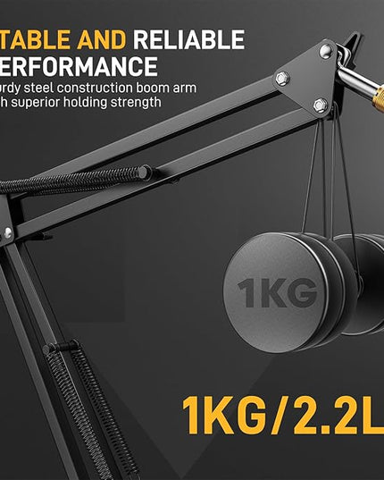 MAONO Boom Arm Microphone Stand: Adjustable Metal Suspension Mic Boom Arm for Podcast Gaming Streaming Recording,with Desk Clamp and 3/8" to 5/8" Screw Adapter-Max Load 1KG BA20 Black