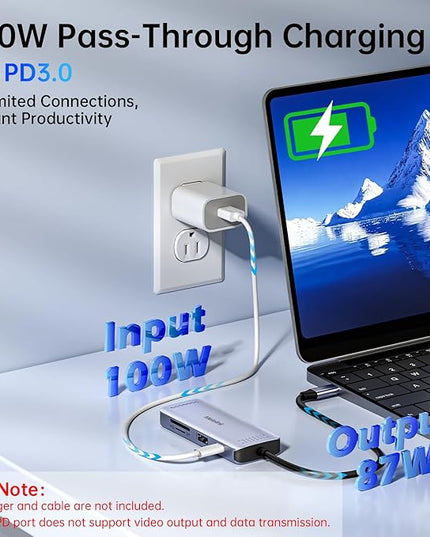 USB C Hub Multiport Adapter for MacBook Pro/Air, 8 in 1 USB-C Dock Mac Dongle HDMI Adapter(4K@60Hz HDMI,SD/TF Card Reader,100W PD, USB-C Data & 2*USB-A 3.0) Compatible for iPad Pro,iMac,Dell,HP,Lenovo