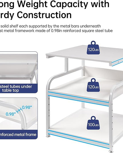 Printer Stand, 25.6" x 23.6" x 30.9" Extra Large Printer Table with Adjustable Storage Shelf, 3 Tier Rolling Printer Cart with Industrial Wheels for Home Office, White