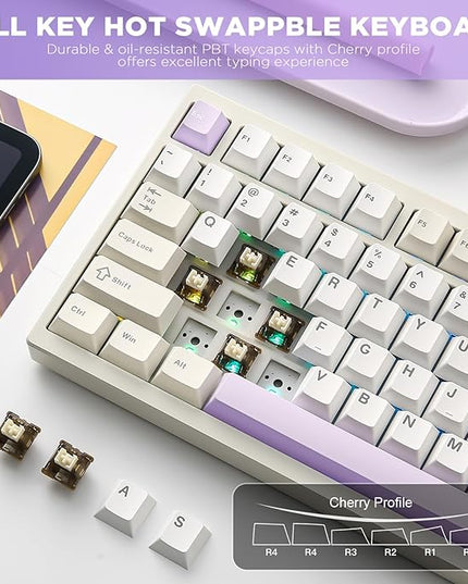 YUNZII AL80 Wireless Mechanical Keyboard,Full Aluminum CNC, Smart LCD Display,Hot Swappable Gasket Mount 75% Layout with Knob,BT/2.4G/USB-C,QMK/VIA Support for Win/Mac (Beige, Cocoa Cream V2 Switch)