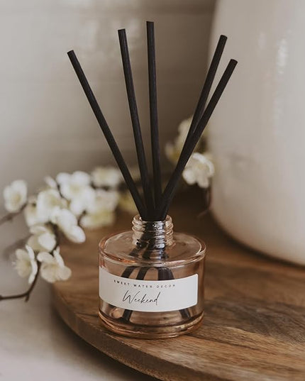 Sweet Water Decor Weekend Reed Diffuser – Room Decor Aesthetic with Long-Lasting Premium Fragrance of Citrus, Sage, Lavender, Amber, Tonka Bean for 4 Months – Ideal for Aromatherapy and Home Decor