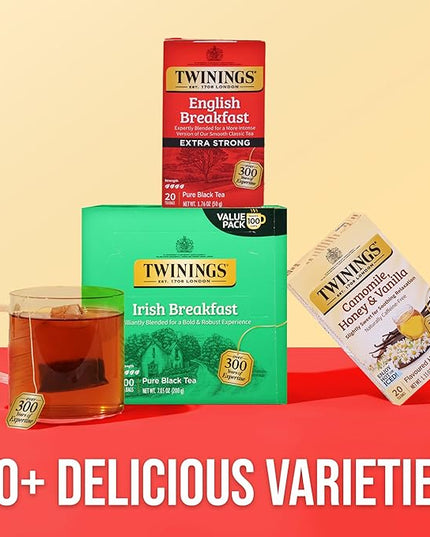 Twinings Extra Strong English Breakfast Black Tea Individually Wrapped Bags, 20 Count (Pack of 6), Robust, Caffeinated, Enjoy Hot or Iced, 120 Teabags