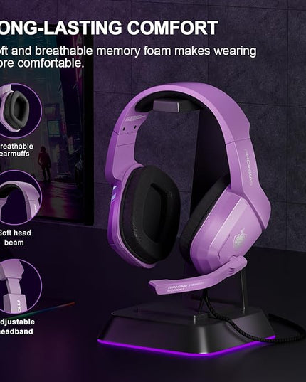 PHOINIKAS Gaming Headset for PS4, PS5, PC, Laptop, Stereo Over Ear Gaming Headphones with Noise-Canceling Mic, Gaming Headsets for XboxOne, Switch, Laptop, Mac, Phone (Purple)
