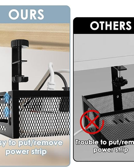 Under Desk Cable Management Tray, Cable Management Under Desk No Drill, Wire Management Tray with Clamp, Cord Organizer for Home Office, Black