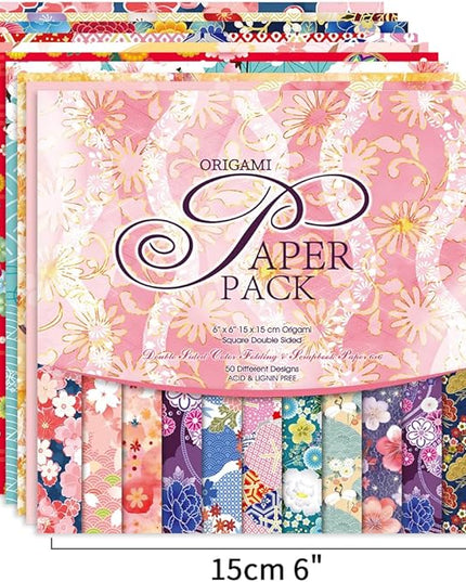 Origami Paper Kit 100 Sheets 70GSM 6 Inch Square Double Sided Color 100 Vivid Solid Colors for Hand Crafts Origami Paper Arts Creativity. Bohemian Blossom