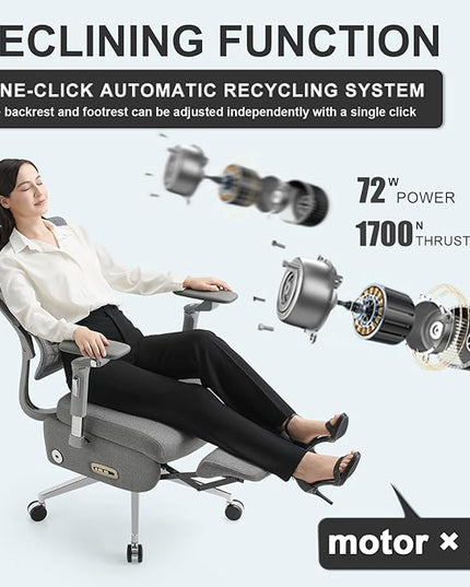 Dual-Motor Home Office Chair with Lumber Support, Reclining Mesh Chair with Footrest, 3D Headrest & 6D Armrests, Reclining Big and Tall 400LBS,Adjustable Back High (Modern, Gray)