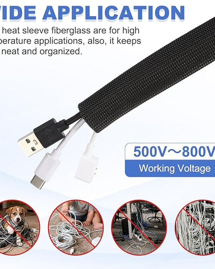 uxcell Insulation Cable Protector,2.5mm/0.10 Inch-10m/33 Feet High Temp Fiberglass Sleeve Black