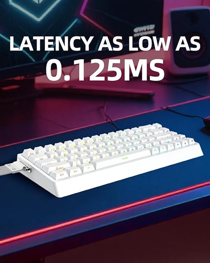 ND68 68 Keys Wired Magnetic Switch Keyboard, 0.005MM RT Accuracy, 8KHZ Polling Rate/Latency As 0.125MS/256KHZ Single Key Scan Rate/ARGB，Hot Swappable,Gasket Structure Gaming Keyboard(White)