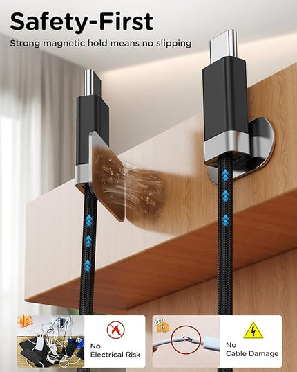 Magtame USB A to USB C Cable 3.3FT, Braided StayCable Built-in Magnetic Holder for Nightstand, Desk&Car, USB Type C Data Cord with 2 Adhesive Metal Plates for iPhone 17,16