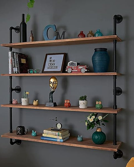 Floating Bookshelf Shelves Industrial Pipe Shelving Floating Pipe Shelf with Wood Planks 48 inch Industrial Wall Shelves Rustic Hanging Bookshelf Farmhouse Kitchen Shelving