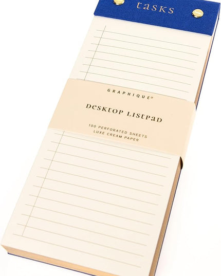 Graphique Post-Bound List Pad Luxe Collection, Perforated Sheets To-Do Notepad, Hardcover Binding, Gold Foil Embossing, 100 Pages, 4” x 9.75”, Colbalt Blue