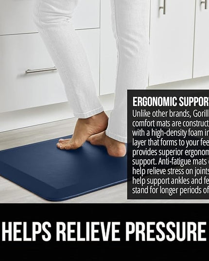 GORILLA GRIP Comfortable Cushioned Kitchen Mats for Floor, Waterproof and Stain Resistant Soft Top, 3/4 Inch Thick Ergonomic Standing Desk Anti Fatigue Mat, Foam Supports Ankles and Feet, 17x24, Navy