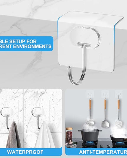 Large Adhesive Hooks for Hanging Heavy Duty Wall Hooks Self Adhesive Towel Coat Hooks Waterproof Transparent Hook for Bathroom Shower Kitchen Keys Door Outdoor Home Improvement Utility Hook 8 Pack