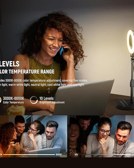 NEEWER Basics 5"/13cm Desk Ring Light with Stand, Phone Holder Base, 10W LED Selfie Light Compatible with iPhone for Video Recording Laptop Webcam Zoom Video Conference Lighting Makeup, Black BR60