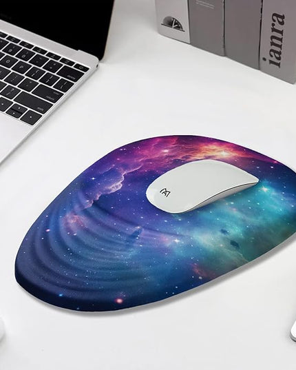 Ergonomic Mouse Pad Wrist Support, Mouse Pad with Wrist Rest, Entire Memory Foam & Non-Slip PU Base MousePads with Stepped-Wedge Design for Pain Relief, Desk, Office, Home, Galaxy