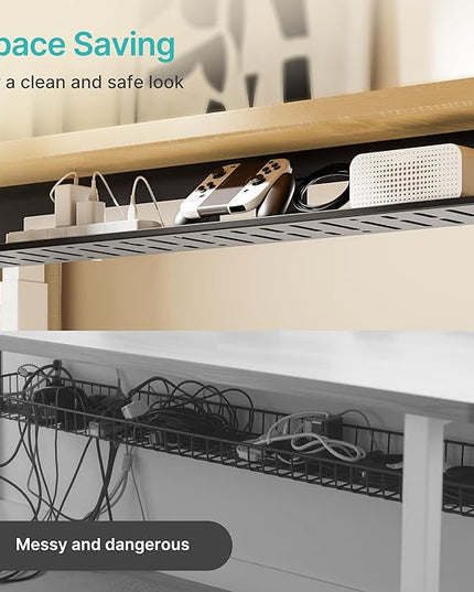 Under Desk Cable Management Tray, 31.5 Inches Metal Cord Organizer Rack, Desk Tray for Power Strip, Cord, Wire, Easy Mounting Cable Management Under Table for Home Office, Black