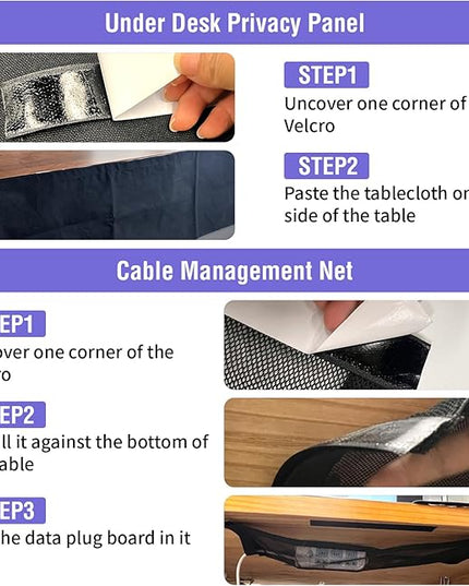 14.9 x 60 Inch Under Desk Privacy Panel with Table Cable Management Net Desk Skirt Modesty Desk Panel Self-Gripping Straps for Office and Home