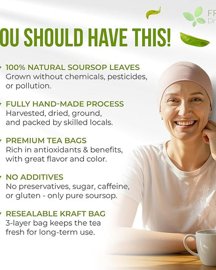 FreshDrinkUS, Premium Soursop Graviola Leaf Tea | 45 Tea Bags form Powder, 100% Natural and Pure, Handmade, Made With Natural Materials-Corn Fiber Tea Bag, Sugar/Caffeine Free, Hoja Guanabana Tea