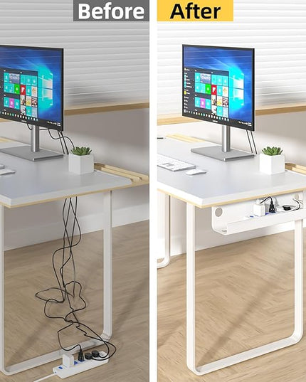 YECAYE Large Under Desk Cable Management,Easy Install Cable Management Under Desk with 4 Cord Holders & 6 Ties,Child & Pet-Safe Cord Hider,Wire Organizer,Wire Cover Tray,White