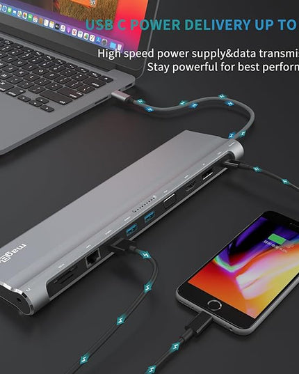 USB C Docking Station Dual Monitor 12 in 1 Laptop Docking Station 3 Monitor 4K Display with HDMI, DP, VGA, USB 3.0, 100w PD, 1000Mbps LAN, TF/SD, Audio, USB C Dock Compatible with Windows Laptop