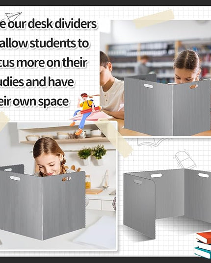 24 Pcs Desk Dividers for Students Plastic Durable and Waterproof Privacy Folders Shields Test Dividers with Classroom Privacy Boards for School Study Teacher Supplies (24pcs Grey)