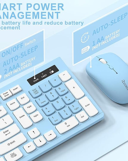 Wireless Keyboard and Mouse Combo, Full-Sized Wireless Keyboard and Adjustable DPI Mouse, 2.4GHz USB Receiver, Keyboard and Mouse for PC, Windows, Desktop, Laptop (Sky Blue-A)