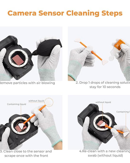 K&F Concept APS-C Sensor Cleaning Kit, Digital Camera Lens Cleaner - 20ml Cleaner, Gloves & 10 X 16mm Double-Tipped Swabs for APS-C Type CMOS & CCD Sensors