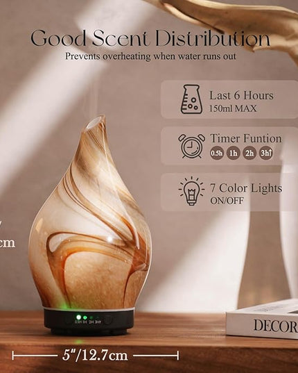 Porseme 150ml Essential Oil Diffuser Glass Color Changing Aroma Air Diffusers Aromatherapy Ultrasonic Cool Mist Humidifier 4 Running Hours Waterless Auto-Off for Sleeping Yoga Office Spa (Jupiter)