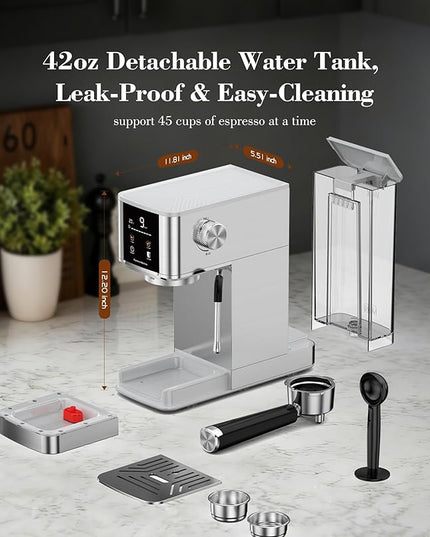 Kndko 20Bar Craft Coffee Machine with Milk Frother, Upgraded 1350W Expresso Coffee Machines with Touchscreen, Stainless Steel Espresso Machine Small for Home - Cappuccino Latte & Americano