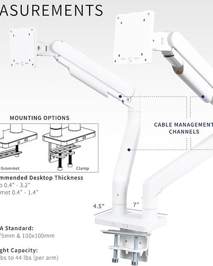VIVO Heavy Duty Dual Ultra-Wide Monitor Tension Arm for up to 45 inch Screens, Holds 44 lbs per Arm, Premium Desk Mount Monitor Stand for 2 Ultrawides, White, STAND-V200DW
