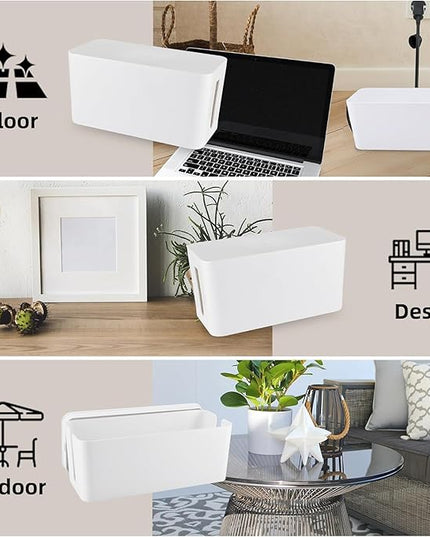 YaeCCC Cable Management Organizer Box Power Strips Hider Power Cords Hider for Desk, TV, Computer, USB Hub,Cords (Set of Three) White
