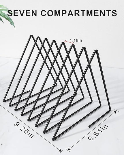 2 Pcs Triangle Desk File Organizer, 7 Slots Desktop Magazine Holder File Sorter,Metal Documents Rack Bookshelf Organizer for Office School Home, Black