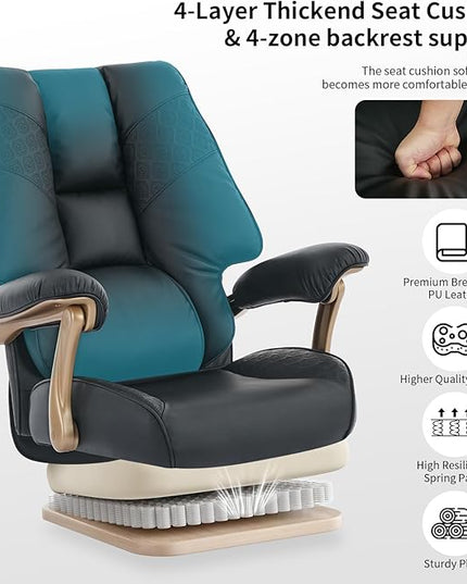 Big and Tall Executive Office Chair with Footrest, 400LBS Capacity Ergonomic High-Back Desk Office Chair with Lumbar Support, Padded Armrests & Thick Cushion, Black PU Leather Chairs