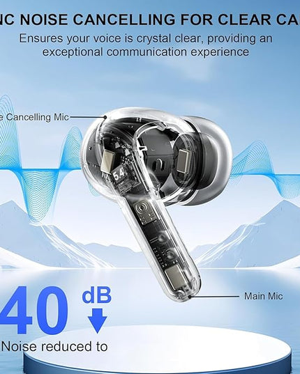 Wireless Earbuds, 2025 Bluetooth 5.4 Headphones Bass Stereo, Ear Buds with 4 Mics ENC Noise Cancelling, Bluetooth Earbuds 48H Playtime LED Display Charging Case, IP7 Waterproof in Ear Earphones Black