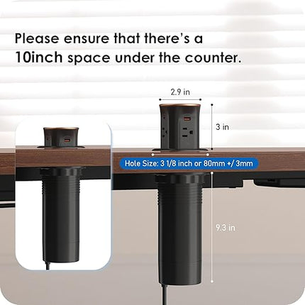 ANNQUAN Motorized Pop Up Countertop Receptacle with 15W Wireless Charger,Max 20W Power Delivery,3.15" Automatic Pop Up Outlet,4 Outlets,4 USB 3FT Cord