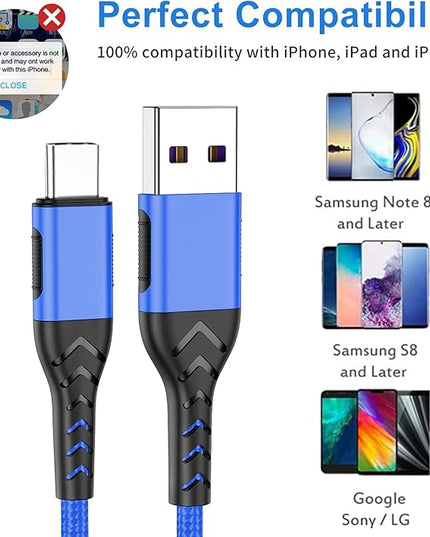 Durcord USB C Charger Cable, Upgarded 2Pack 10ft Fast Charging 10 Feet USB Type C Charging Cord Cable, 10 Foot Type C Charger Braided USB Cable Compatible with iPhone 15/Pro/Plust/Max-Blue