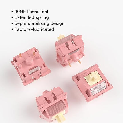 Outemu Red Bean Creamy Pro Keyboard Switch with Diffuser for Mechanical Gaming Keyboard,5-Pin 40gf Linear Pre-Lubed Switches(45Pcs)