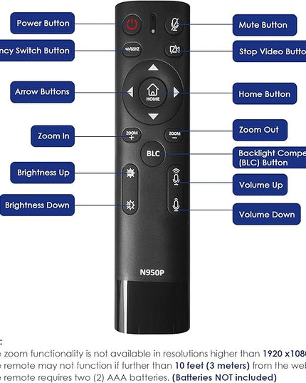 NexiGo Zoom Certified, N950P (Gen 2) 4K Zoomable Webcam, RF Remote, Sony_Starvis Sensor, 5X Digital Zoom, Pro Web Camera with Dual Stereo Mics